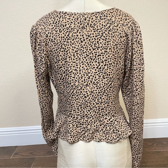 AFRM x Nordstrom Two-Tone Animal Print Long Sleeve Crop Front Tie Blouse - Picture 6 of 9